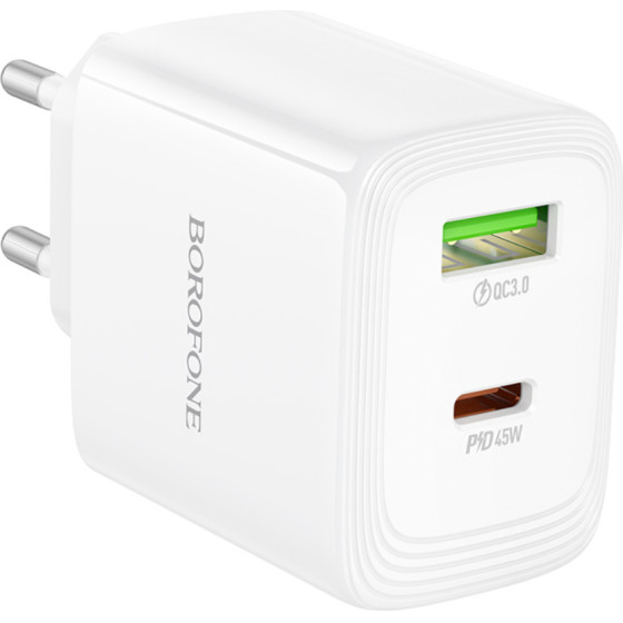 Borofone ��������� �������� Gan �� 1xUSB-C PD45W ��� 1xUSB-A Qc PD18W ������ - (BN30 Cargador)