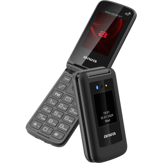 AIWA Slim Bt Clamshell 4G FLIP-Style Dual Sim Phone Black - (FP-30-4G-BLK)