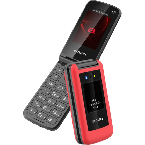 AIWA Slim Bt Clamshell 4G FLIP-Style Dual Sim Phone Red - (FP-30-4G/RD)