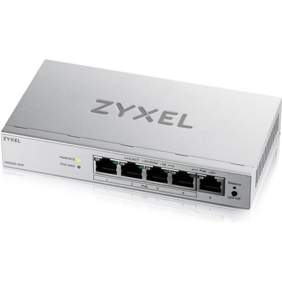 Zyxel GS1200-5HPV3 Managed L2 Gigabit Ethernet (10/100/1000) Power Over Ethernet (PoE) Desktop Grey - (GS1200-5HPV3-EU0101F)