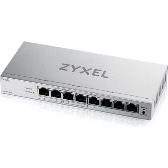 Zyxel GS1200-8HPV3 Managed L2 Gigabit Ethernet (10/100/1000) Power Over Ethernet (PoE) Desktop Grey - (GS1200-8HPV3-EU0101F)