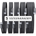 Lisen - (5 pack) Data Cable - Type-C, 60W, 480Mbps, Fast Charging, Braided, 1m/1m/2m/2m/3m - Black - (YL0123070010)