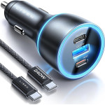 Lisen - Car Charger (YL0224010001) - With Type-C Cable, USB-A, Type-C, 170W, GaN, Aluminum Alloy, 12V/24V, 1m - Black