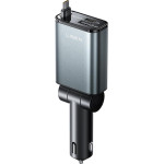 Lisen - Car Charger - 3in1, With Type-C Retractable Cable, 57W, Aluminum Alloy, 12V/24V - Black - (YL0325010016)