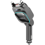 Lisen - Car Charger - 4in1, USB, Type-C, With 2x Retractable Cable, Led Display, 96W, 12V=24V - Black - (YL0224080017)