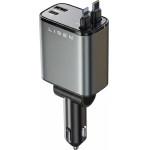 Lisen - Car Charger - 4in1, USB, Type-C, With USB-C, Lightning Retractable Cable, Aluminum Alloy - Black - (YL0224040031)