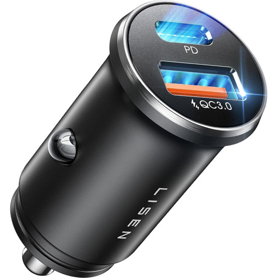 Lisen - Car Charger - Fast Charging, USB, Type-C, Cigarette Lighter Adapter, PD36W, QC18W - Black - (YL0223090002)