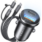 Lisen - Car Charger - USB, Type-C, With 3in1 Type-C/Lightning To Type-C Cable, 12V/24V - Black - (YL0223080035)