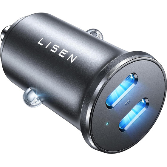 Lisen - Car Charger - With Dual Type-C, 2x 45W, 12V/24V, Aluminum Alloy - Black - (YL0223080007)