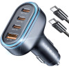 Lisen - Car Charger - With Type-C Cable, USB, 3x Type-C, 101W, Fast Charge, 12V=24V - Black - (YL0223120021)