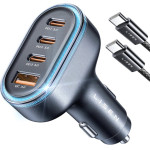 Lisen - Car Charger - With Type-C Cable, USB, 3x Type-C, 101W, Fast Charge, 12V=24V - Black - (YL0223120021)