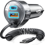 Lisen - Car Charger - With Type-C Cable, USB, Type-C, Fast Charge, 90W, 12V/24V - Black - (YL0223120020)