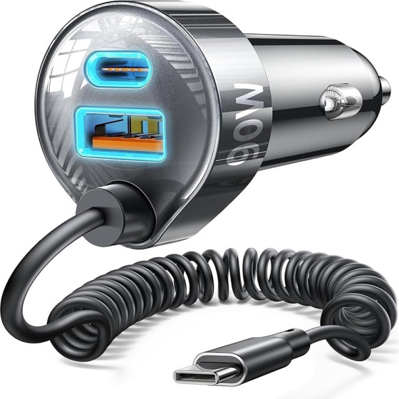 Lisen - Car Charger - With Type-C Cable, USB, Type-C, Fast Charge, 90W, 12V/24V - Black - (YL0223120020)