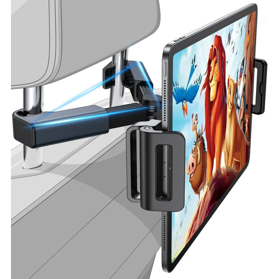 Lisen - Car Holder - For Phone, Tablet Up To 12.9'', Headrest Mount, Adjustable, Secure Fit - Black - (YL0221030002)