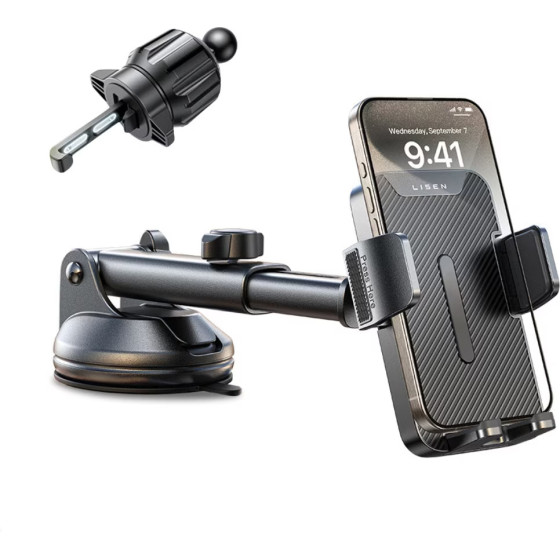Lisen - Car Holder 2E781 (YL0424040008) - For Dashboard, Air Vent, Windshield, Universal, Adjustable, Telescopic Arm - Black - (2E781;YL0424040008)