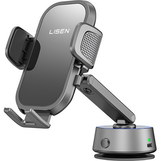 Lisen - Car Holder A680 (YL0225010007) - For Dashboard, Desk, Electric Suction Cup, 360� Rotation, Clamp Arm, 130mAh - Black - (A680;YL0225010007)