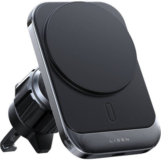 Lisen - Car Holder With Wireless Charging - MagSafe, Air Vent, Square Shape, One-Click Release, 15W - Black - (YL0223070009)