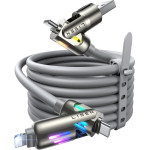 Lisen - Data Cable - 4in1, USB/Type-C To Type-C/Lightning, Rgb Lights, 240W, 480Mbps, 2m - Gray - (YL0124110002)