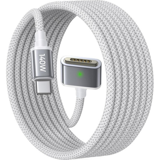 Lisen - Data Cable - Type-C To Magsafe 3, For MacBook, 140W, Super Fast Charging, Braided, 2m - Silver - (YL0123070001)