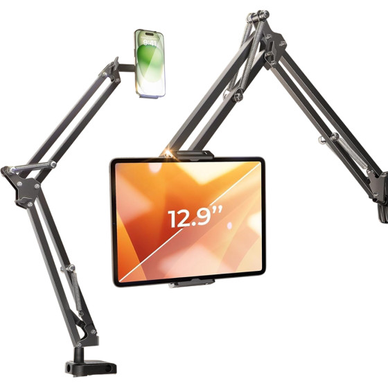 Lisen - Desk Holder - Table Edge Mounting, 360� Rotate, Foldable, Adjustable, For Phone, Tablet 12.9'' - Black - (YL0223060007)