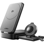 Lisen - Wireless Charger W106 (YL0424120009) - With Wall Charger, MagSafe, Fast Charging, 3in1, Qi2, Foldable, 15W - Grey - (W106;YL0424120009)