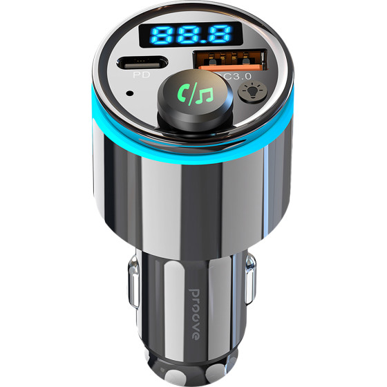 Proove - Car Charger with FM Modulator - USB, Type-C, U-Disk, TF, Bluetooth 5.3, Fast Charge, 30W, LED - Black - (FMNX30110001)