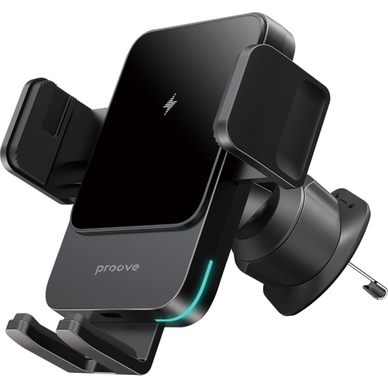 Proove - Car Holder with Wireless Charging Sonic - for Air Vent, Secure Attachment, 15W, LED, Universal - Gray - (WHSN15002001)