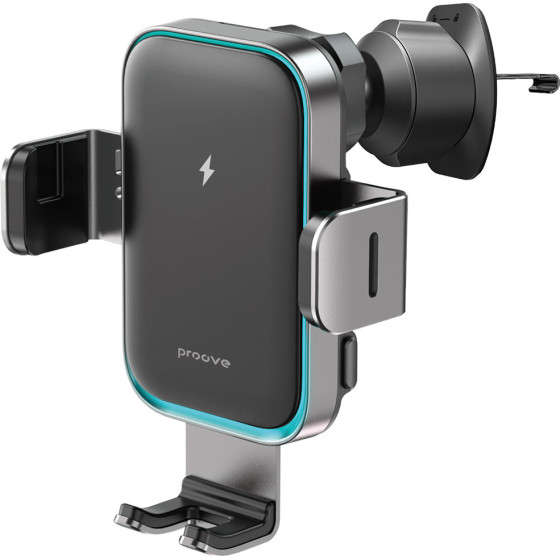 Proove - Car Holder with Wireless Charging Triple Clamp Pro - 2in1 Mount, Automatic, LED, Qi2 15W - Metal Grey - (WHTP15010004)