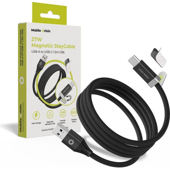 Mobile Origin 27W Magnetic StayCable USB-C to USB-A 1.5m CB6 - (MO-27WMS-CB6)