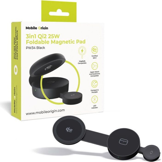 Mobile Origin 3in1 Qi2 Foldable Magnetic Pad PW34, black - (MO-PW34-BLK)
