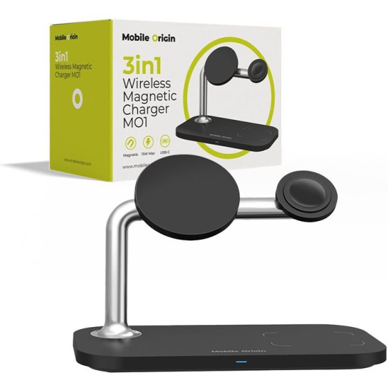 Mobile Origin 3in1 Wireless Magnetic Charger MO1, black - (FRL-WCH-31-BLK)