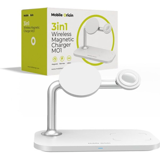 Mobile Origin 3in1 Wireless Magnetic Charger MO1, white - (FRL-WCH-31-WHT)