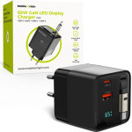 Mobile Origin 65W GaN Display Charger PW2 - USB-C Self-Retracting Cable + USB-C + USB-A - (MO-65WDCH-PW2)
