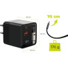 Mobile Origin 65W GaN Display Charger PW2 - USB-C Self-Retracting Cable + USB-C + USB-A - (MO-65WDCH-PW2)