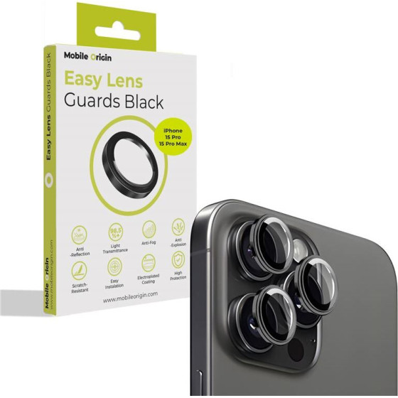 Mobile Origin Easy Lens guards, black - iPhone 15 Pro / 15 Pro Max - (FRL-LSG-i15Pro-BLK)