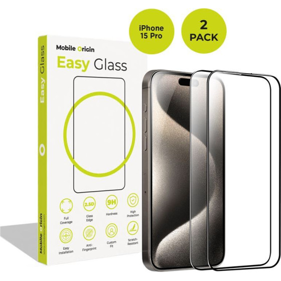 Mobile Origin EasyGlass iPhone 15 Pro, 2 pack - (FRL-EG-i15Pro-2pk)