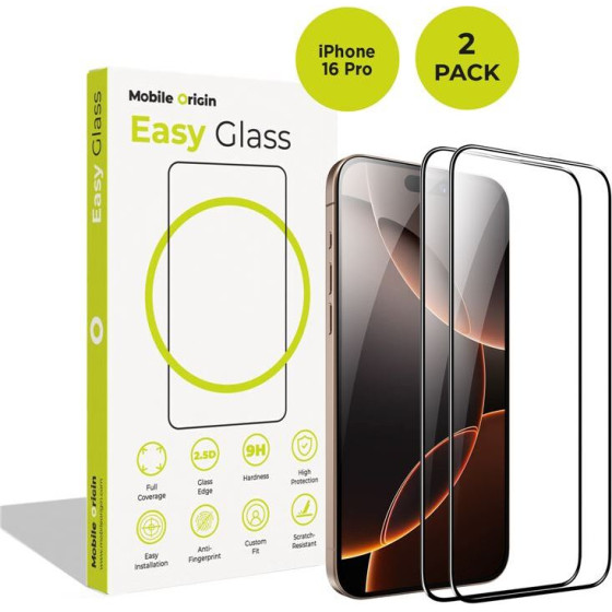 Mobile Origin EasyGlass iPhone 16 Pro, 2 pack - (FRL-EG-i16Pro-2pk)