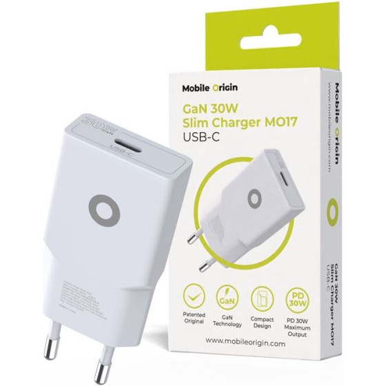 Mobile Origin GaN 30W Slim Charger TUV, MO17 - USB-C - (MO-GAN30W-MO17)