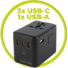 Mobile Origin GaN 67W Travel Adapter PW5 EU/UK/US/AUS, 3x USB-C + USB-A - (MO-TRA67-PW5)