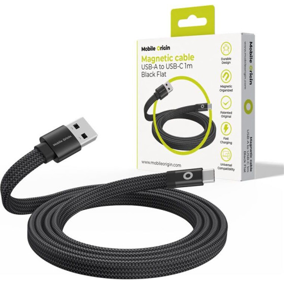 Mobile Origin Magnetic Flat Patented Original Cable USB-A to USB-C 1m, black - (MCF-USBA-1M-BLK)