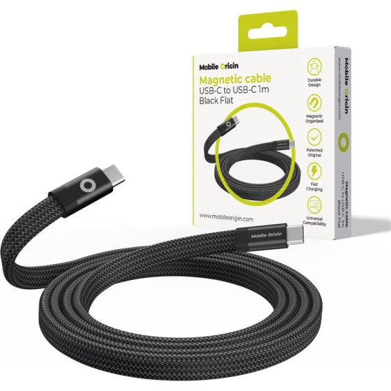 Mobile Origin Magnetic Flat Patented Original Cable USB-C to USB-C 1m, black - (MCF-USBC-1M-BLK)