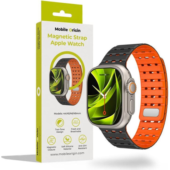 Mobile Origin Magnetic Strap, black/orange - Apple Watch 49mm/46mm/45mm/44mm - (AWMS-01-BLK-ORG)