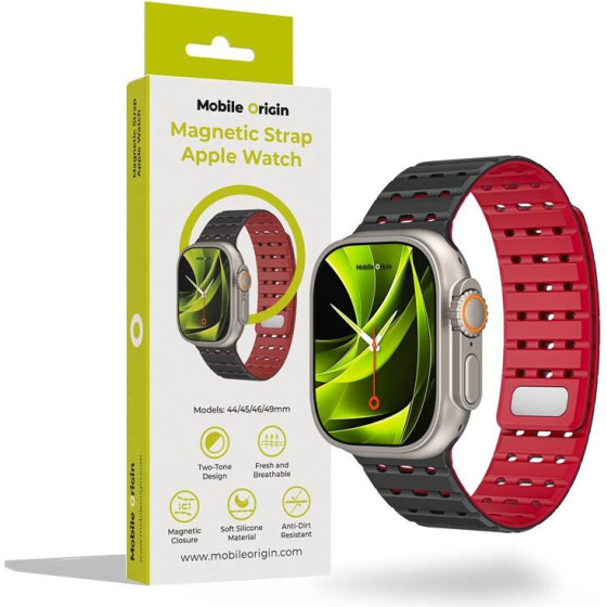 Mobile Origin Magnetic Strap, black/red - Apple Watch 49mm/46mm/45mm/44mm - (AWMS-01-BLK-RED)