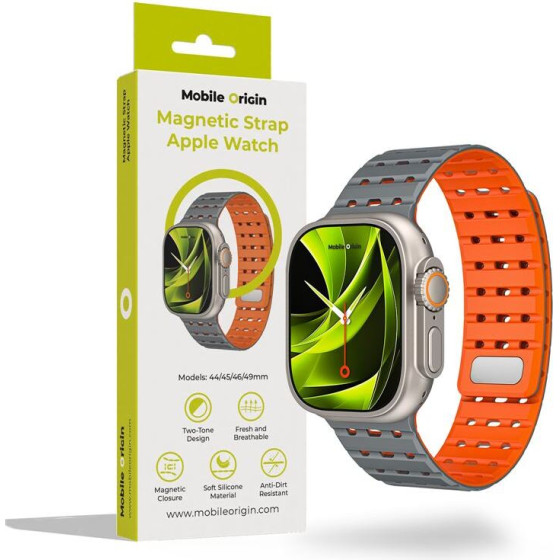 Mobile Origin Magnetic Strap, grey/orange - Apple Watch 49mm/46mm/45mm/44mm - (AWMS-01-GRY-ORG)