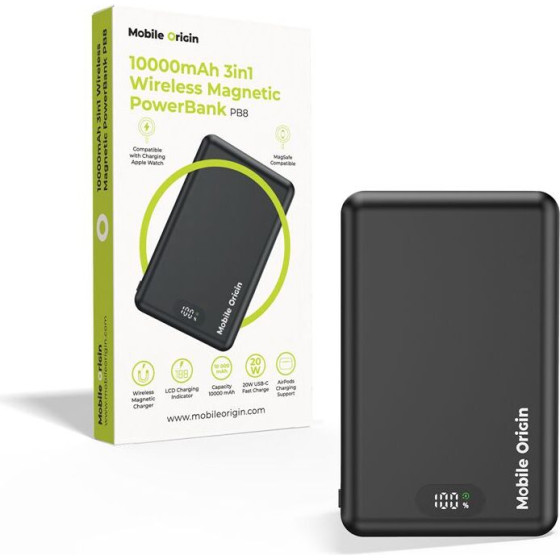 Mobile Origin PowerBank 10000mAh 3in1 Wireless Magnetic PowerBank PB8 - (MO-WMP-PB8)
