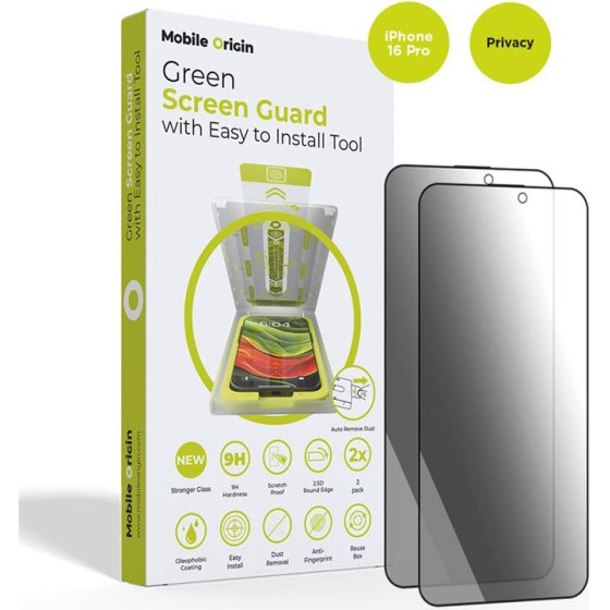 Mobile Origin Screen Guard Privacy with easy applicator, 2 pack - iPhone 16 Pro - (SGA-FP-i16Pro-2pk)