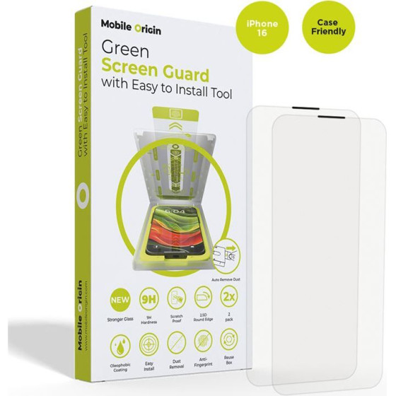 Mobile Origin Screen Guard with easy applicator, 2 pack - iPhone 16 - (SGA-i16-2pk)