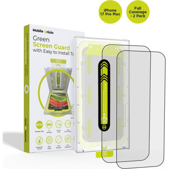 Mobile Origin Screen Guard with easy applicator, full coverage, 2 pack - iPhone 17 Pro Max - (SGA-F-i17ProMax-2pk)