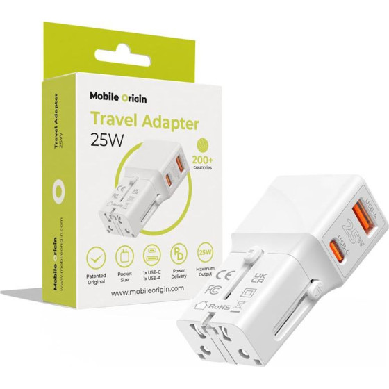 Mobile Origin Travel adapter 25W, EU/US/UK/AU, white - (TAD25-2P-WHT)