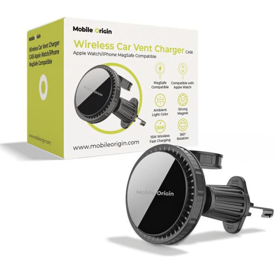 Mobile Origin Wireless Car Vent Charger CA18, Apple Watch/iPhone MagSafe Compatible - (MO-WCVCH-CA18)